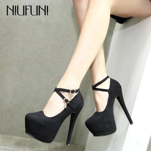 NIUFUNI Women Pumps Fashion Gladiator Platform Shoes 15cm Stilettos High Heels Female Sexy Pumps Party Dress Shoes Black Gray