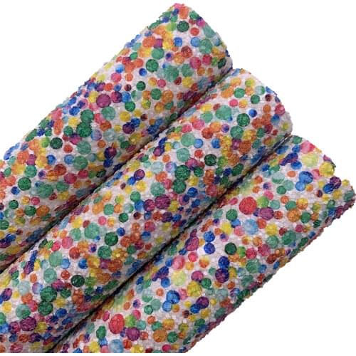 Candy Colors Polka Dots Printed Chunky Glitter Vinyl Fabric Sheet Felt Backing Faux Vinil For Bows Earrings DIY A4 SIZE T584A