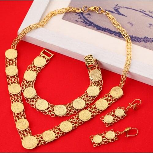 Ethiopian Jewelry Wholesale Dubai Gold Color Jewelry Set For Women Arab Coin Antique Coin Jewelry Set