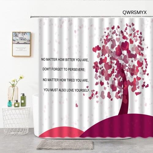 3D Red Tree Shower Curtains Hooks Rings Decorative Watercolor Plant Home Luxury Waterproof Bathroom Curtain Fabric Washable