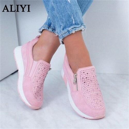 Women Trendy Sneakers 2021 Spring Bling Rhinstone Slip On Ladies Casual Shoes Comfy Female Sport Running Walking Loafers