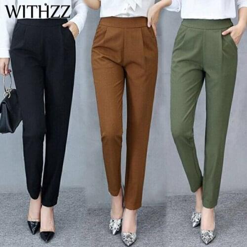 WITHZZ Harlan Pants Womens Autumn Winter Thin Casual Stretch Slimming Elastic Waist Trousers Formal Commuting Pants