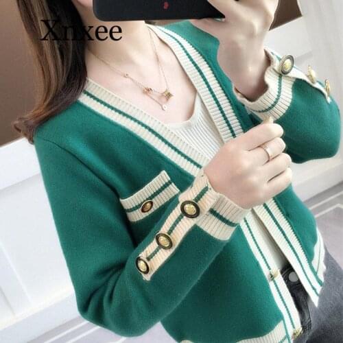 Women Autumn Cardigan Button Warm V-Neck Fall Knitted Open Stitch Ladies High Quality Knit Sweater Female Sweaters Knitwear Coat