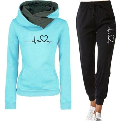 Women Tracksuit Pullover Hoodies and Black Pants Autumn Winter Suit Female Solid Color Casual Full Length Pants Outfits 2021