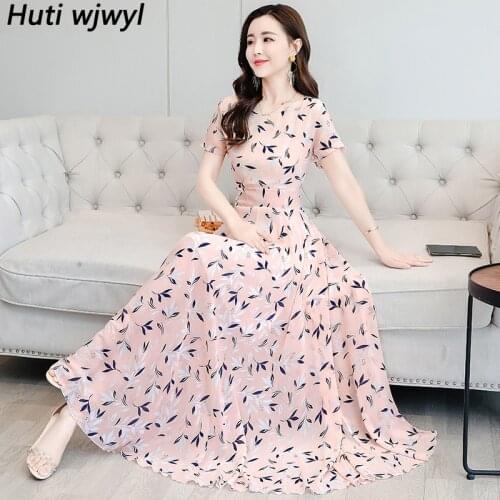 4XL Plus Size Casual Boho Beach Maxi Sundress 2021 Floral Chiffon Elegant Midi Dress Summer Vintage Women Bodycon Party Vestidos