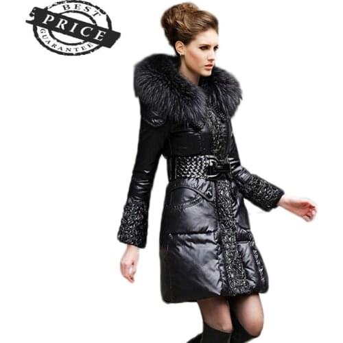 Winter European Brand Coat Women Parka Duck Down Jacket Fashion Thicken Long Real Fur Luxury Womens Parkas Plus Size aXL