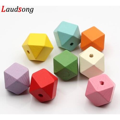 10pcs 16mm Natural Geometric Colorful Wood Beads For Jewelry Making Diy Necklace Bracelet Handmade Wooden Spacer Beads Wholesale