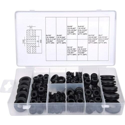 180 Pieces Rubber Grommet Assortment Kit Electrical Conductor Gasket Ring Set for Wire, Plug and Cable