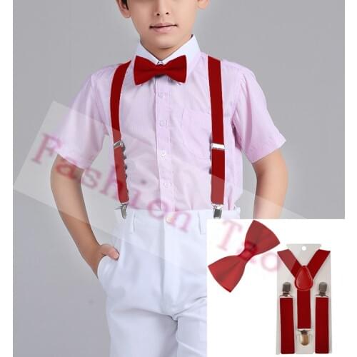 2 PCS Red Color Children Kids Bowtie Butterfly Braces Sets Boys Suspenders Wedding Party Kids Bow tie Wtr0003a02