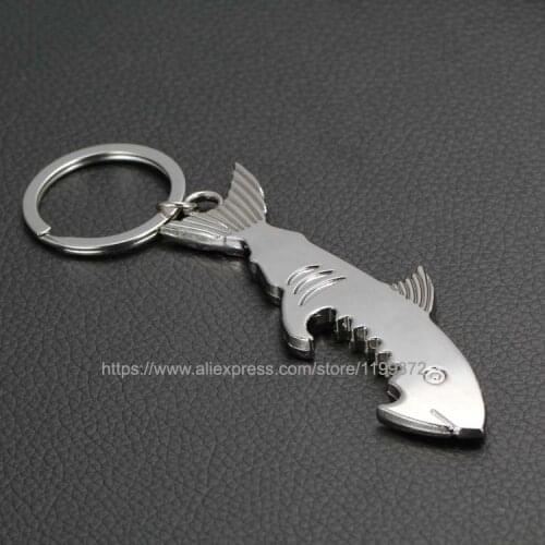 200pcs 2 in1 Keychain Bottle Opener Creative Shark Fish Key chain Beer Openers Keyring Can Openers Alloy Shark Shape DHL FEDEX