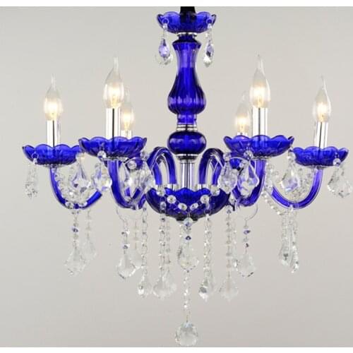 6 arm European Yellow/Purple/Pink/Green crystal Chandeliers light glass dining room E14 candle lamp Lighting lustre de sala