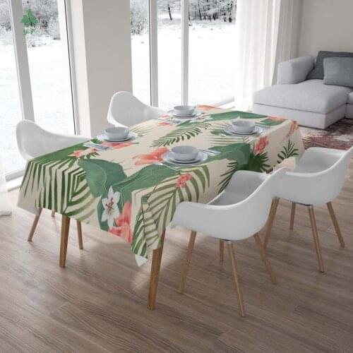 Watercolor Tablecloth With Palm Leaves And Peach Flowers Modern Kitchen Decor