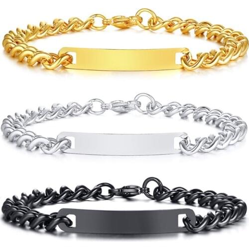 Chain Bracelets for Women Men Jewelry Couple ID Bangle Titanium Steel Forever Love Engraving Silver Color DIY Gift