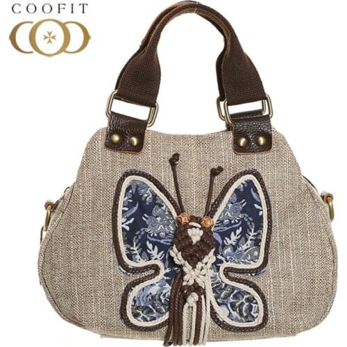 Coofit Womens Vintage Handbag Elegant Butterfly Pattern Handmade Design Top Handle Bag Satchel Purse Tote Shoulder Crossbody Bag