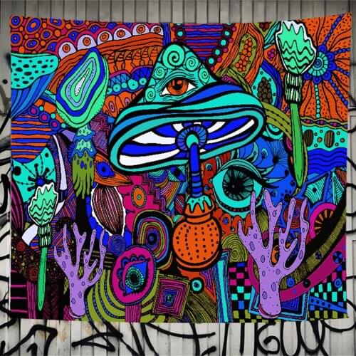 Colorful Mushroom Wall Tapestry Witchcraft Eyes Hippie Boho Wall Decor Bedroom Dorm Home Decoration Polyester Psychedelic Carpet