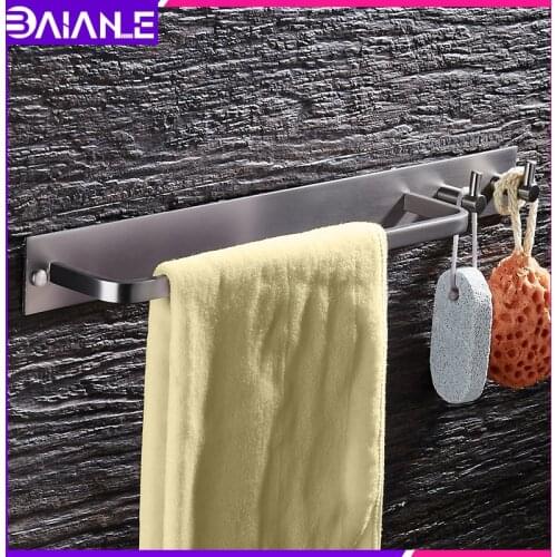 Towel Bar Black Aluminum Brushed Towel Rack Hanging Holder Wall Mounted Washroom Accessories Bathroom Towel Holder Rail Single