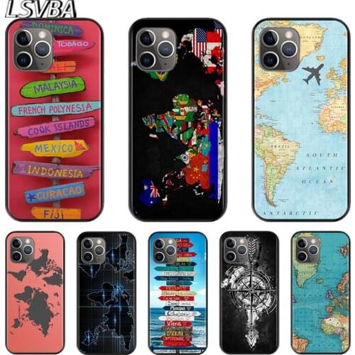 World Travel Map For Apple iPhone 12 11 XS Pro Max Mini XR X 8 7 6 6S Plus 5 SE 2020 Black Silicone Cover Phone Cross