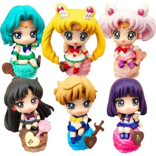 6Pcs/lot Sailor Moon Action Figures Toy Set Ice Cream Party Supplies Cartoon Decoration Anime Model Doll Collection Kids Gift