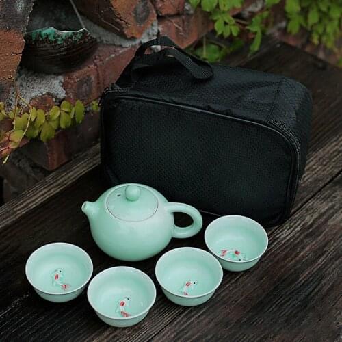 Ceramic Travel tea set 1 Teapot 4 Cup with tea bag Outdoor Travel Kung Fu Teapot Tote Bag Cup Set Tcup Gift Tea Set