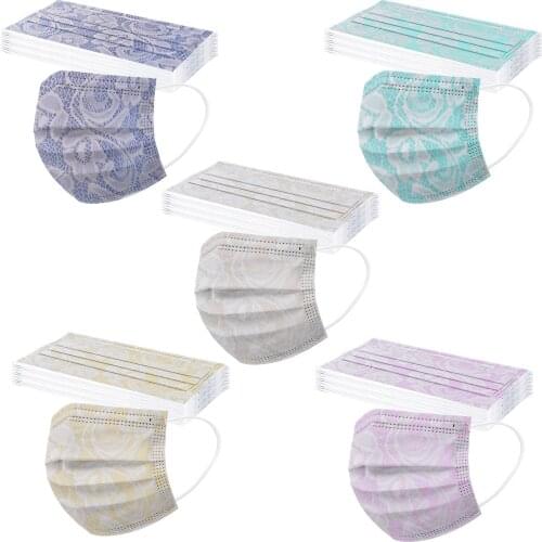 Cosplay Flag 50pcs Disposable Masks Adult 3 Layer Floral Printed Breathable Mascarillas Halloween Cosplay Bandana In Stock