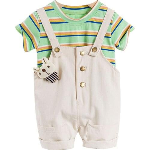 Summer Kids Sets Boys Girls Leisure Clothes Sets Striped Short Sleeved T-shirts+Shorts 2 Pcs Suits Kids Cotton Comfortable Sets