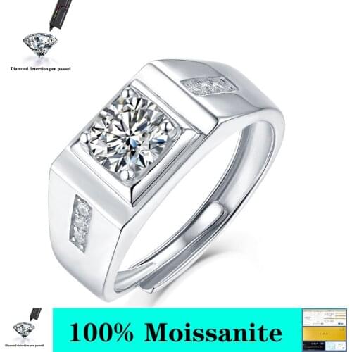 100% 925 Sterling Silver Moissanite Ring Classic Round Cut Diamond Men Engagement Wedding Rings 1ct 6.5mm Wholesale