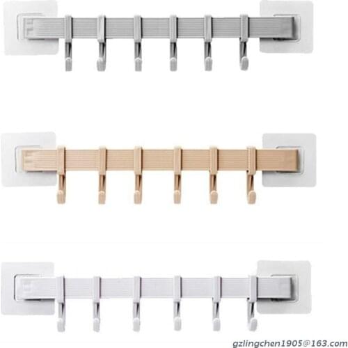 Bathroom Self Adhesive Waterproof 6 Hooks Rack Rail Towel Coat Robe Hanger Corner Wall Mounted Plastic Storage Oraganizer