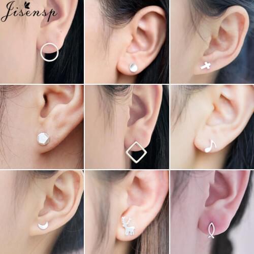 Jisensp New Korean Geometric Stud Earrings Jewelry Small Round Square Fish Star Deer Earings for Women Kids New Year Gift