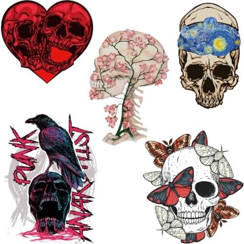 Pulaqi Skull Iron On Transfer Patches For Clothing Hippie Grim Reaper Appliques Vinyl Heat Transfer Thermal Stickers On Clothes