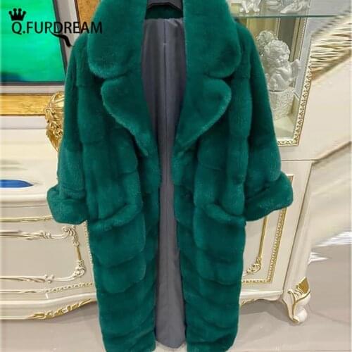 Q.FURDREAM Women Real Mink Fur Coat Natural Mink Fur Jacket Winter Warm Temperament Top Quality Long Outerwear 2020 Hot Sale