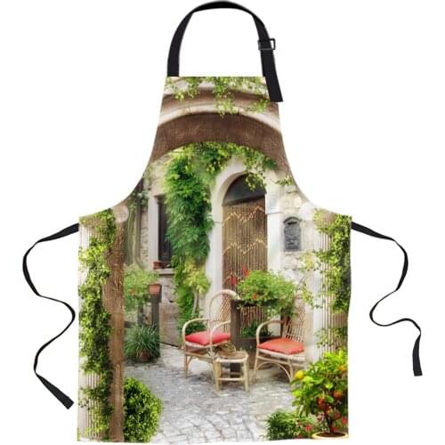 Garden Italian Arch Architectural Flowers Street Kitchen Nail Shop Apron for Women Men Kids Aprons Cooking Baking Accessories