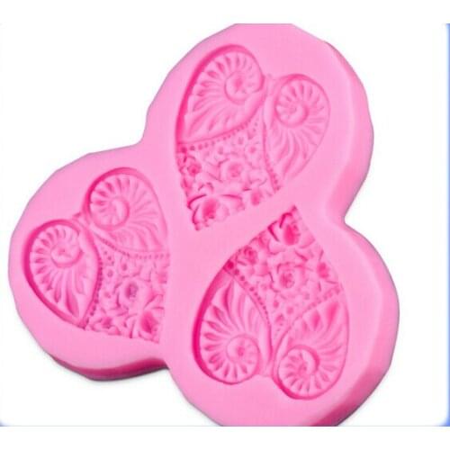 New Design Baking Tools DIY Silicone Mold Chocolate Fondant Cake Mold 3 Hole Heart ShapeD Palace Pattern