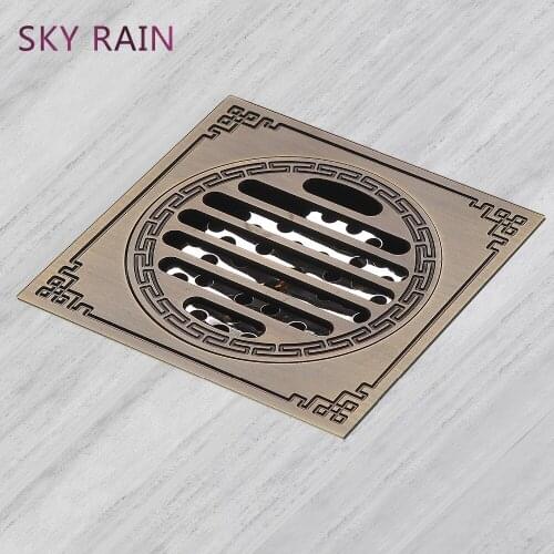 SKY RAIN Bathroom Drain 10 Inch Square Classic Brass Ideal Anti Odor Floor Drain With Cover