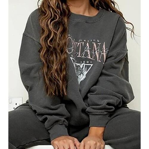 Womens Loose O-neck Sweatshirts Womens Print Pullover Tops Streetwear Women Fall Hoodies Casual Clothing Female Clothes S-XXL