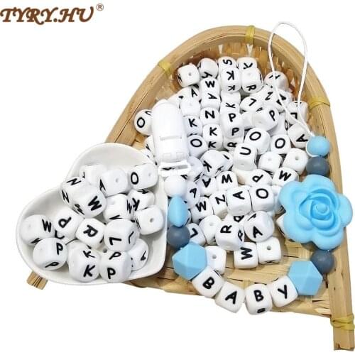 TYRY.HU 30pcs 12mm Letter Silicone Beads English Alphabe Beads Food Grade Silicone Chewing Beads DIY Baby Teething Toys Pendant