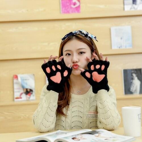 Women Cute Cat Claw Paw Plush Mittens Warm Soft Plush Short Fingerless Fluffy Bear Cat Half Finger Gloves Party Gift NEW