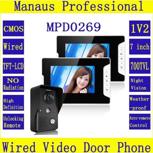 New 7 inch LED Display Video Door Phone System 1 Night Vision Ultra HD Camera 2 Multi-language Monitors Video Intercom Kit D269b