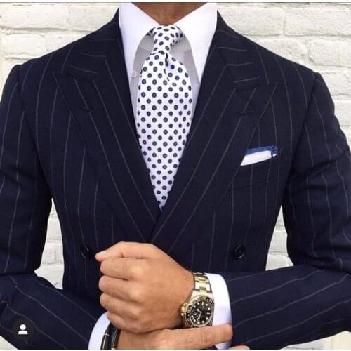 High Quality Stripe Wedding Mens Suit Fashion Slim Fit Mens Tuxedo Prom Groom Blazer Masculino Terno 2 Piece Jacket+Pant