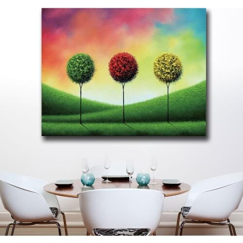 Wxkoil Fashion Abstract Art Three Color Trees Wall Art Canvas Painting For Living Room Home Decor Oil Painting Wall Art Picture