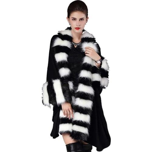 Womens Large Size Loose Faux Fox Collar Knit Cardigan Shawl and Cloak Coa