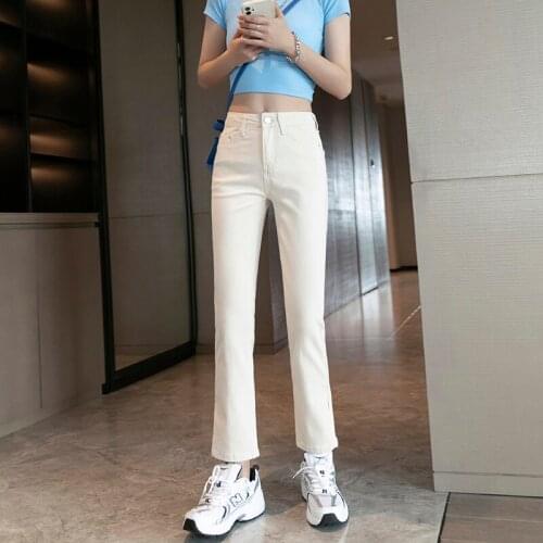 Woman 2021 New Korean Fashion Jeans Womens Straight Pipe Slits High Waist Thin Nine-Point Womens Trousers Streetwear