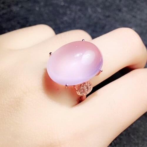 Per jewelry Natural real rose quartz ring 925 sterling silver 11ct big gemstone Free shipping J912236