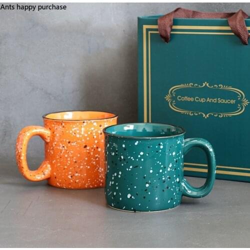 Star Retro Mug Household Ceramic Cup Couple Mug Orange Office Coffee Cup Handle Couple Water Glass Green Gift Box Afternoon Tea