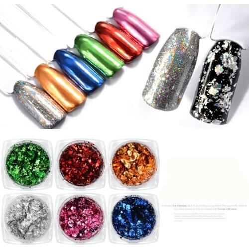 1BOX DIY Irregular Pigment Nail Flakes Sequins Powder Magic Mirror Glitters Gold Silver Red Colors Nail Decoration