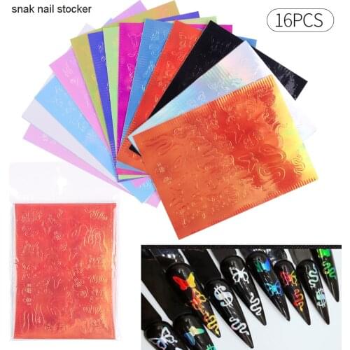 2020 Snak Butterfly Nails Holographic 3D Nail Stickers Decal Self Adhesive Manicure Nail Art Acrylic Designs Tool Z0336