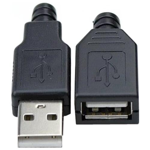 5pcs Male + 5pcs Female Type A Female and A Male USB 4 Pin Plug Socket Connector With Black Plastic Cover USB Socket