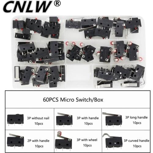 60PCS Micro Switch/Box Limit Switch 5A250VAC KW11-3Z Mini Micro Switch With Pulley Laser Machine Micro Limit Sensor
