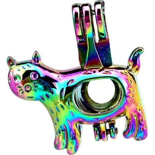 C911 5pcs/lot Rainbow Color Cat Cartoon Beads Pearl Cage Locket Pendant Pearl Locket Fairytale Party