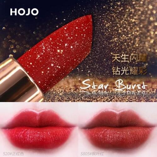 HOJO Silk satin star diamond shining lipstick matte moisturizing lipstick long-lasting makeup rotten tomatoes maple-leaf red