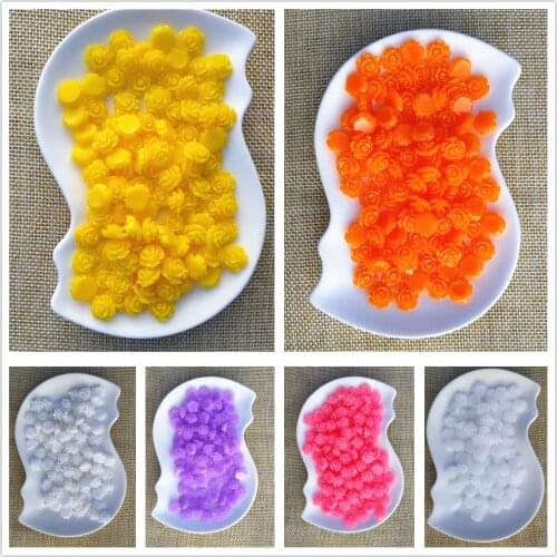 20 Pcs/lot Glitter 10 Mm Resin Rose Flower Flatback Cabochons for DIY Phone Decor Headwear Ear Studs Accessories Wholesale